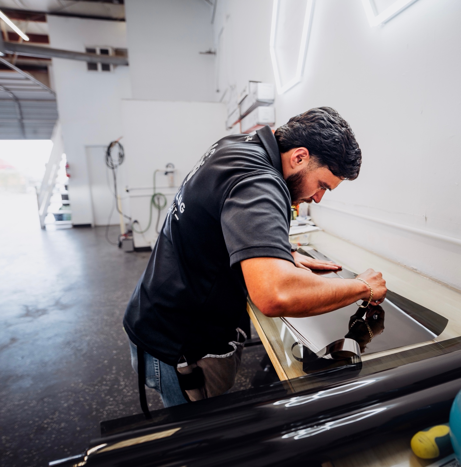 Tint film preparation in shop